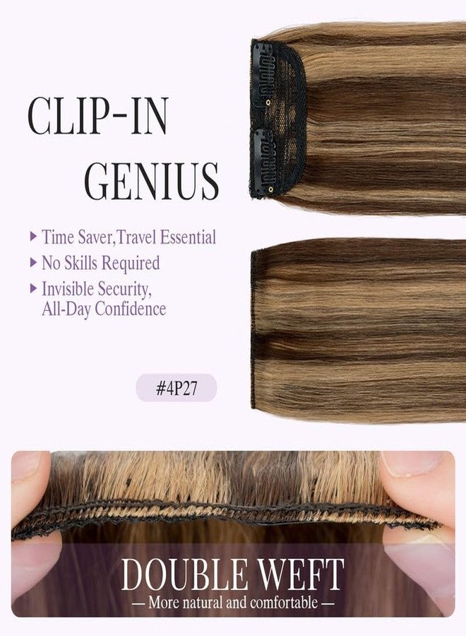 S-noilite 4 pieces Clip In Short Hair Extensions 100% Remy Human Hair Invisible Mini Short Clip in Hairpiece for Women with Thinning Hair Medium Brown Mixed Dark Blonde 6 inch&8 inch - Image 4